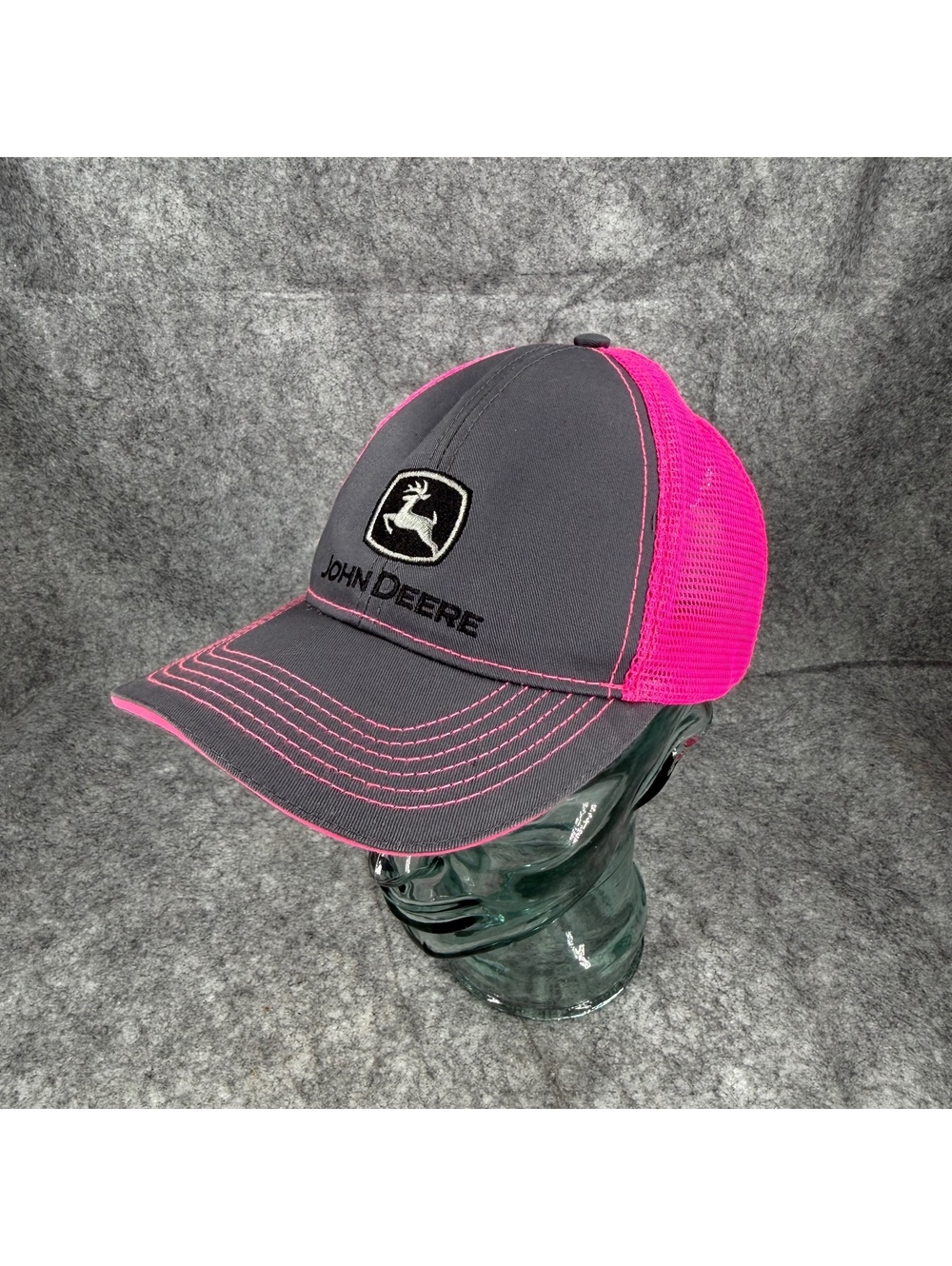 John Deere SnapBack Truckers Hat Cap Gray Pink Mesh Women Adjustable Size 962